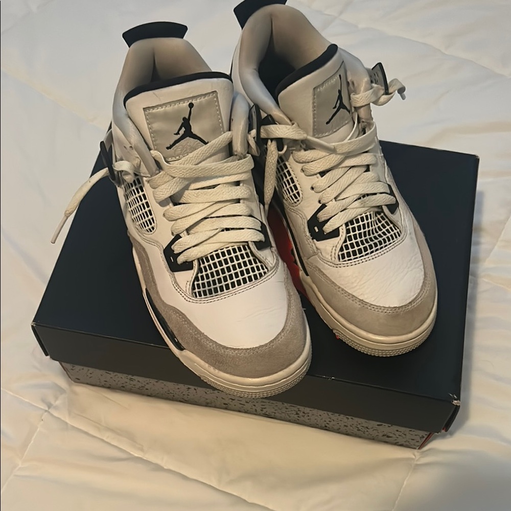 Air Jordan 4 Retro White and Gray Sneakers